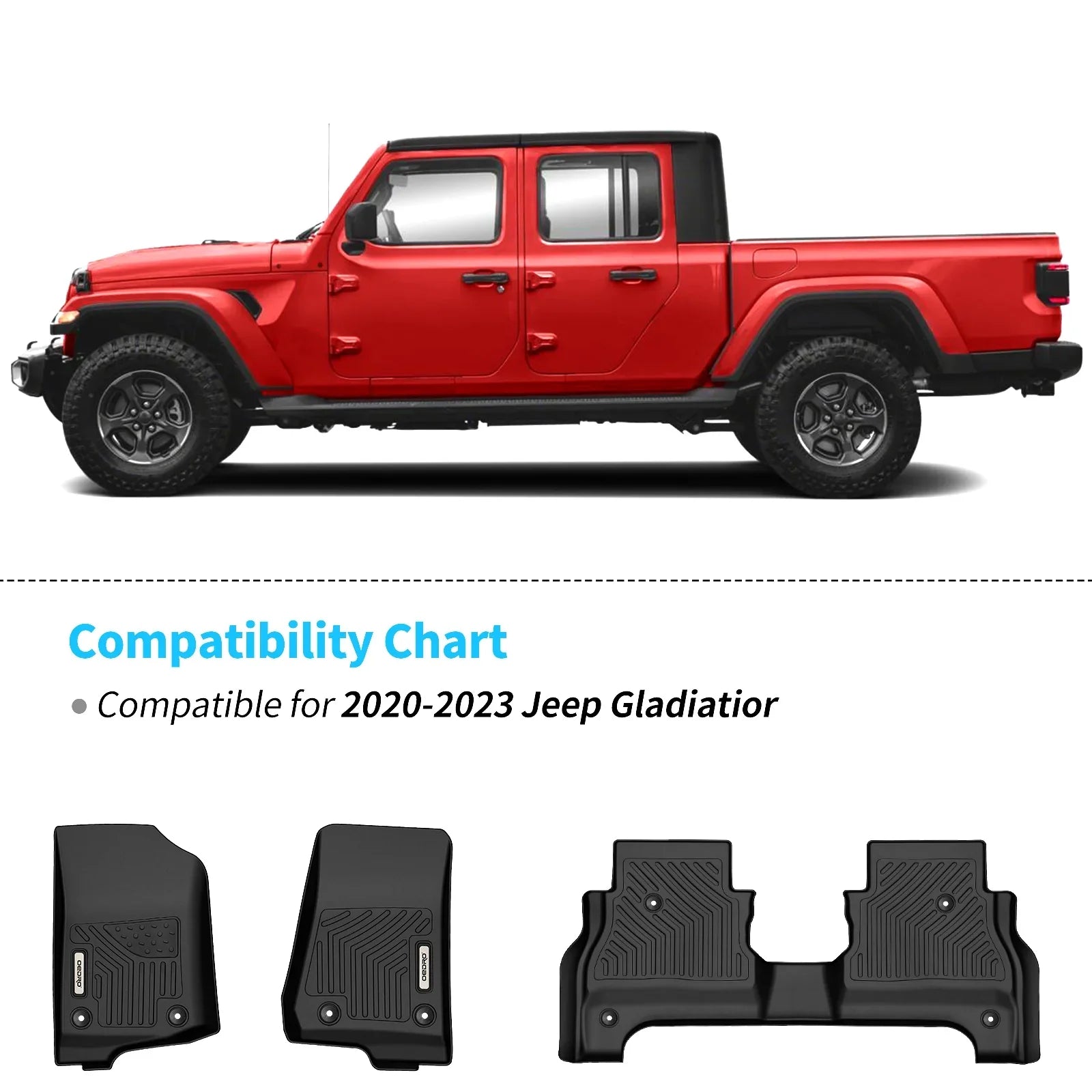 Door 20-23 Floor Ledkingdomus Jeep for 4 Liners Floor Carpet TPE Gladiator Mats