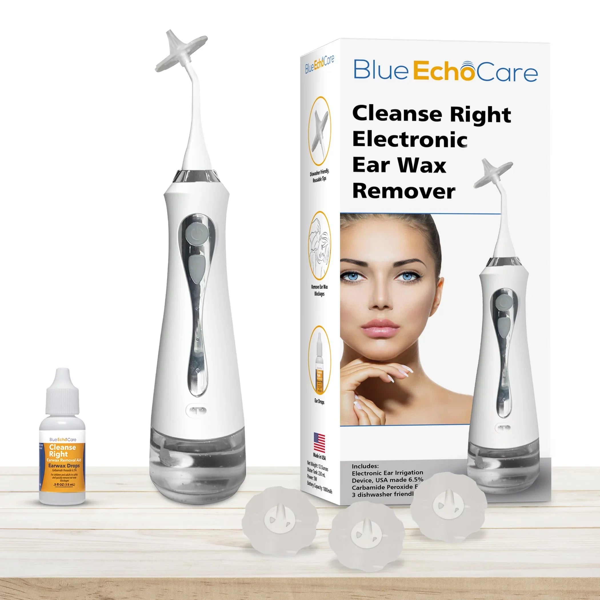 device, kit Remover- USA USA Electronic 3 system, wax ear tool Drops, removal DISHWASHER FRIENDLY Includes TIPS, - REUSABLE, ear cleaner Cleanse MADE Ear Ear Wax MADE Right