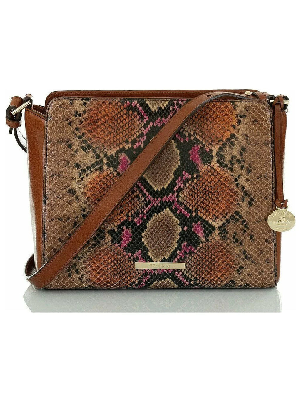 Carrie Handbag Snake Crossbody Leather Purse Brahmin Brown Crossbody Print