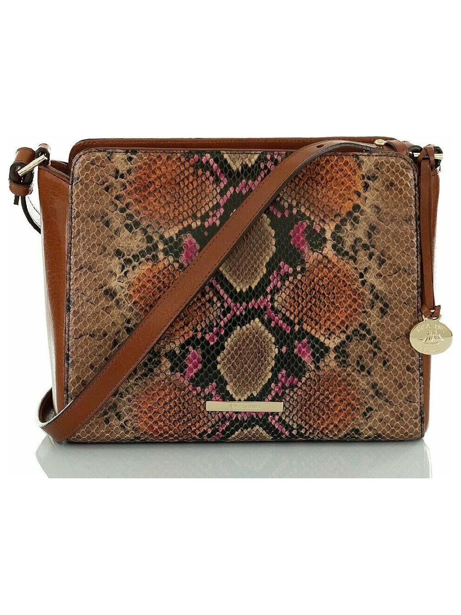 Carrie Handbag Snake Crossbody Leather Purse Brahmin Brown Crossbody Print