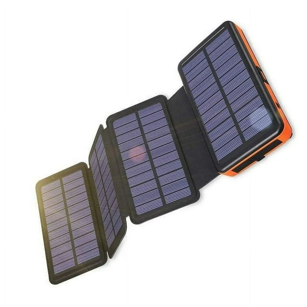 Power Light Outdoor Flashlight, (Orange) Panels with LED Dual Solar Ports Bank, 4 30000mAh Solar Camping 5V USB Detachable, Hiking Portable SOLPOWBEN Charger for