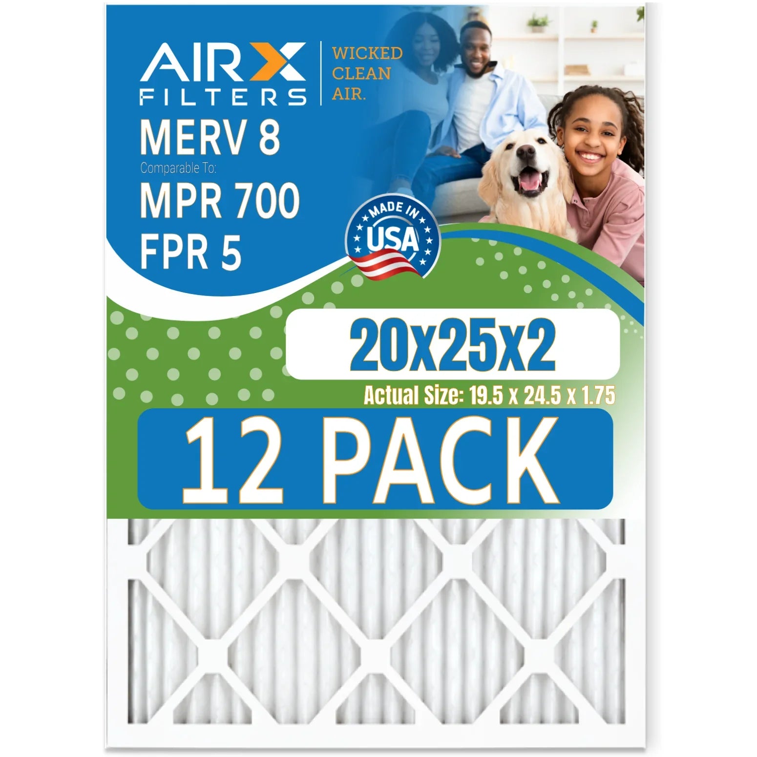 Pack 8 of AIRX CLEAN MPR Filter - in WICKED to Furnace 5 Rating, & USA 700 FILTERS 12 FPR AIR. Filters Made MERV 20x25x2 Comparable Air by