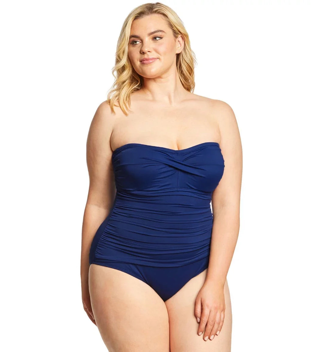 Navy Bandeau 16W Women One-Piece Twist Swimsuit Ralph Plus Lauren Size
