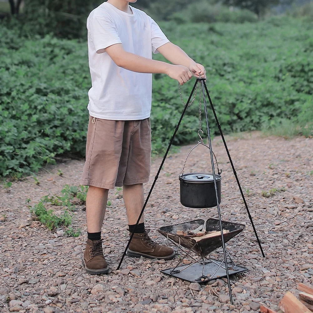 and Hung Radirus Aluminum for Campfire Foldable Picnic BUZHI Detachable Outdoor Tripod, Stand Walmeck Portable Rack Bracket BBQ Tripod Folding Aibecy Htovila Dazzduo Bonfire Pot Camping - Alloy