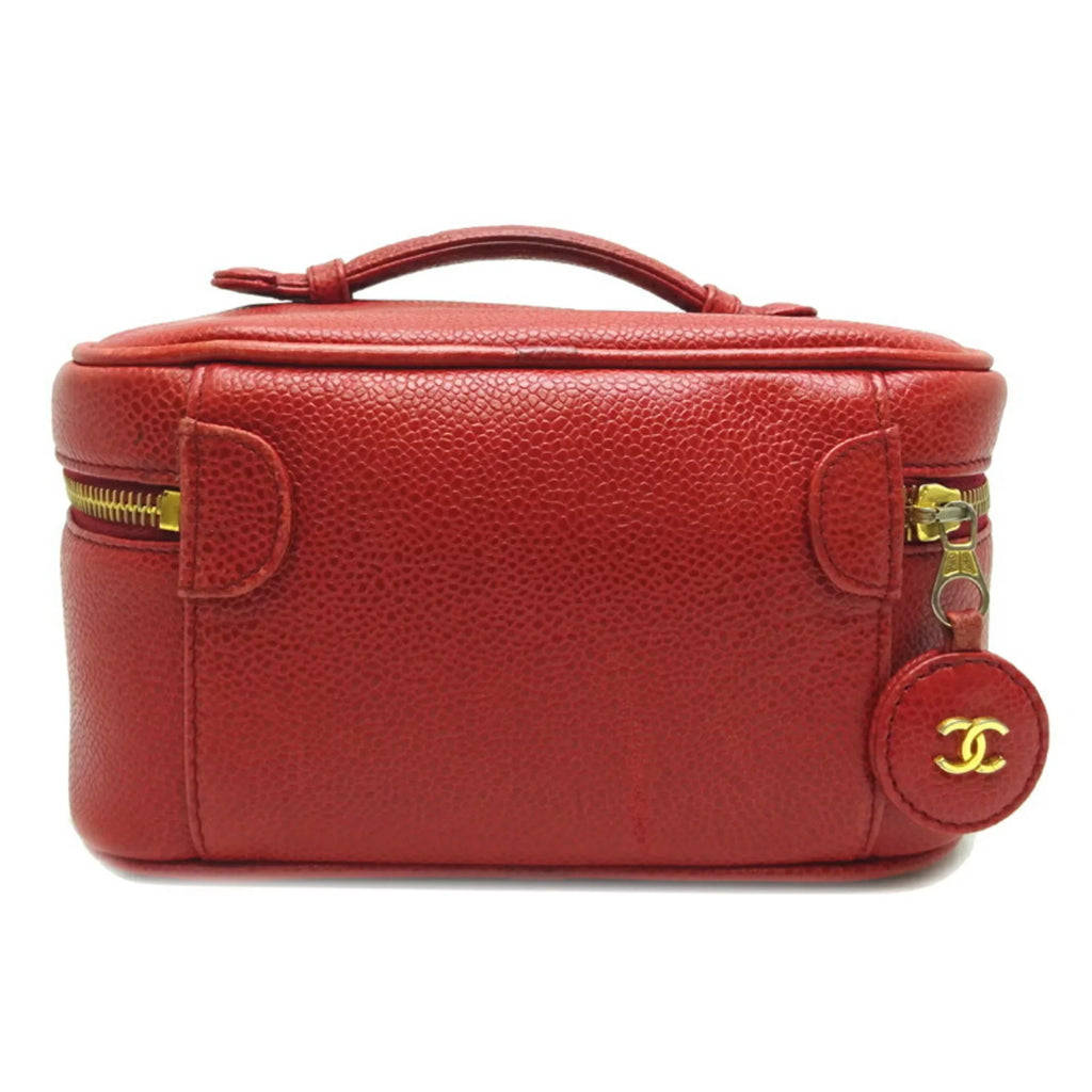 Bag Pre-Owned (Good) Skin Caviar Vanity Red Handbag Chanel Ladies