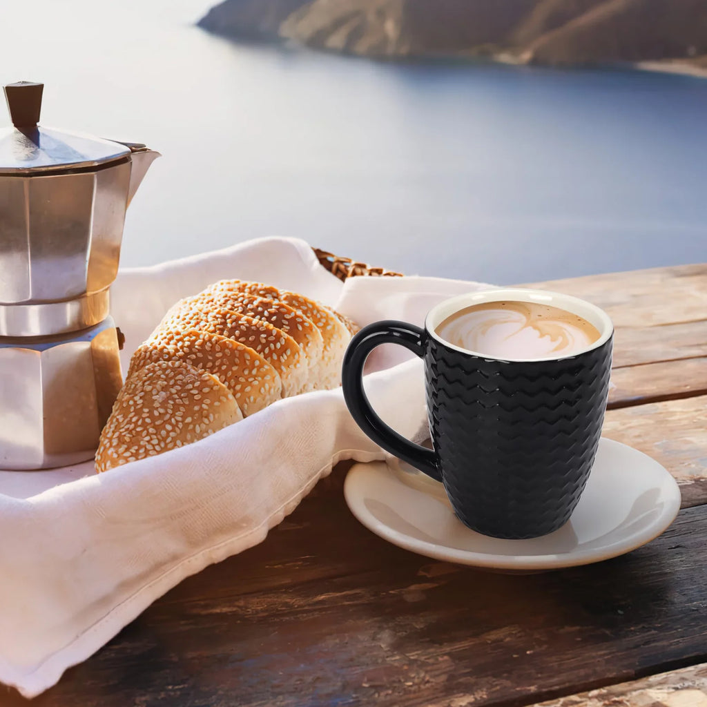 Milk, Coffee Set, Mug 11.95 6 Cup Coffee, Pack Black, Floz Ceramic, Coffee Water, for