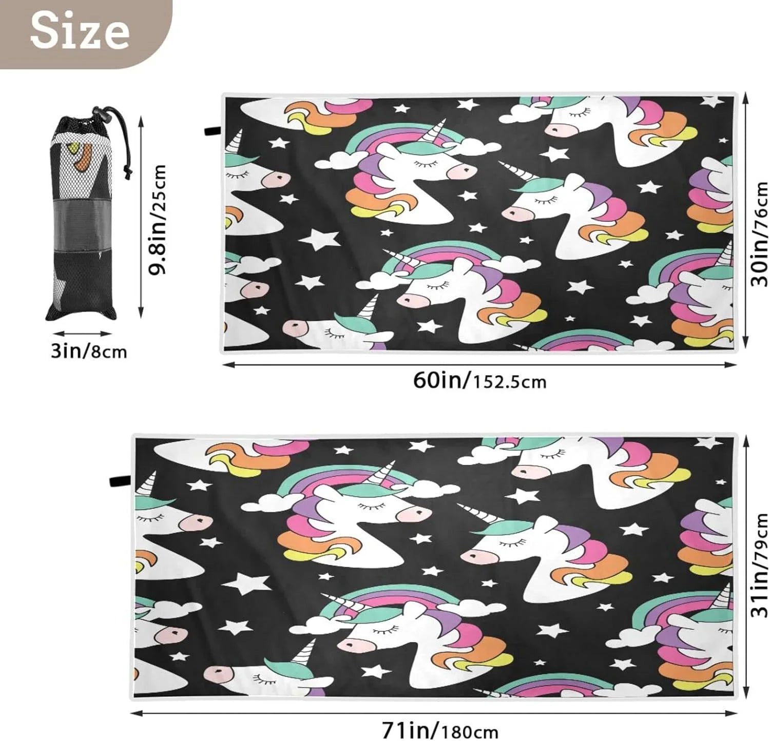 Lightweight Towel Swimming Towels Compact Super Beach Dry Print Bestwell Absorbent Holiday（248） for - Towel Camping Travel Quick Oversized Unicorn -