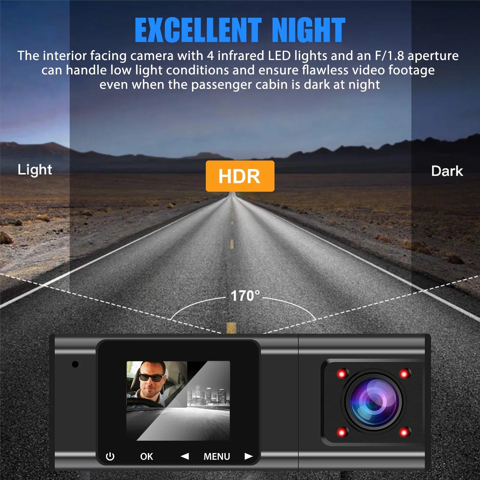 Recorder Dash DVR 1080P Night TSV Dual Insides Loop Parking - Dual Camera, Lens Wide Angle, G-Sensor, Vision, Black with 170° Mode Driving Front Cam, Recording, Car