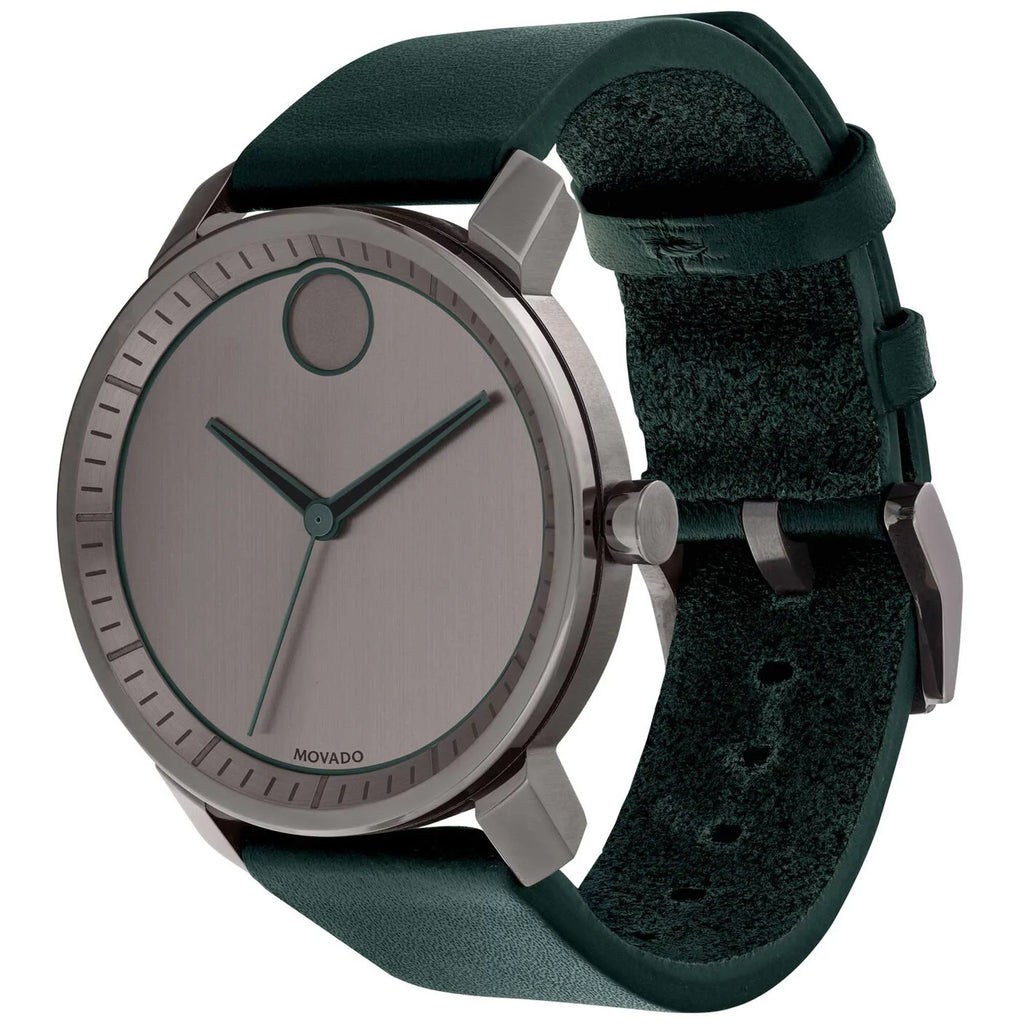 Quartz Mens Movado Strap Gunmetal Watch Dial Forest Green Leather Bold (3600570)