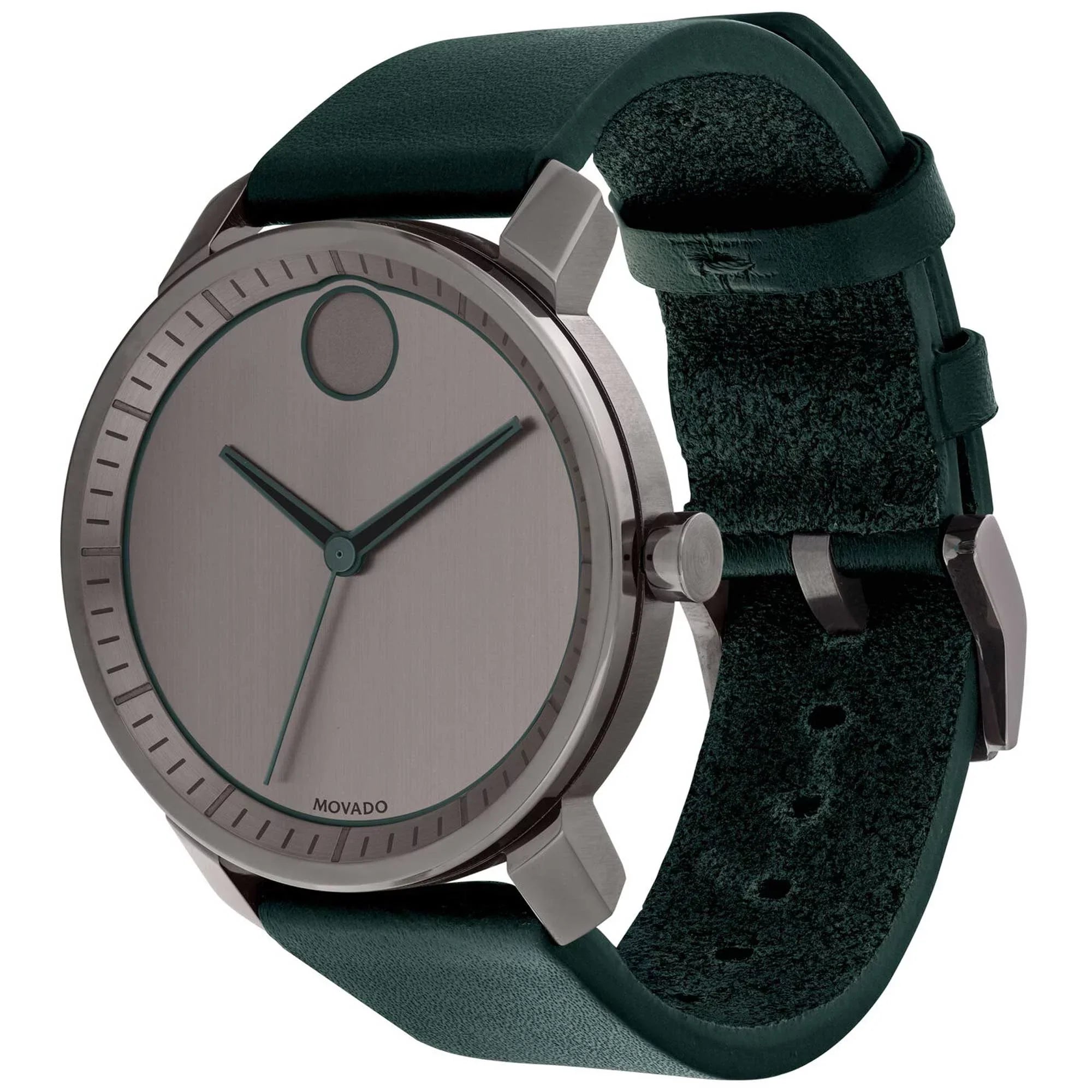 Quartz Mens Movado Strap Gunmetal Watch Dial Forest Green Leather Bold (3600570)