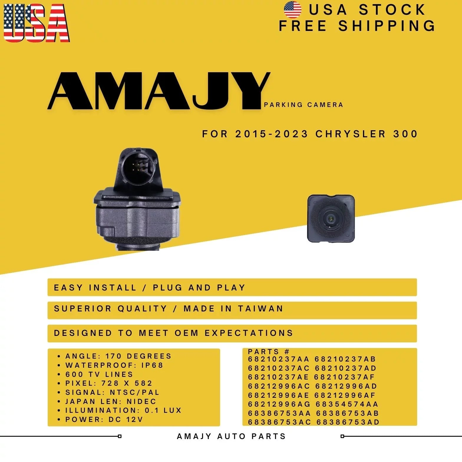 Chrysler Camera for 300 68354574AA; 68212996AC/AD/AE; Backup Replaces 15-23 68210237AA/AB/AC; 68386753AA