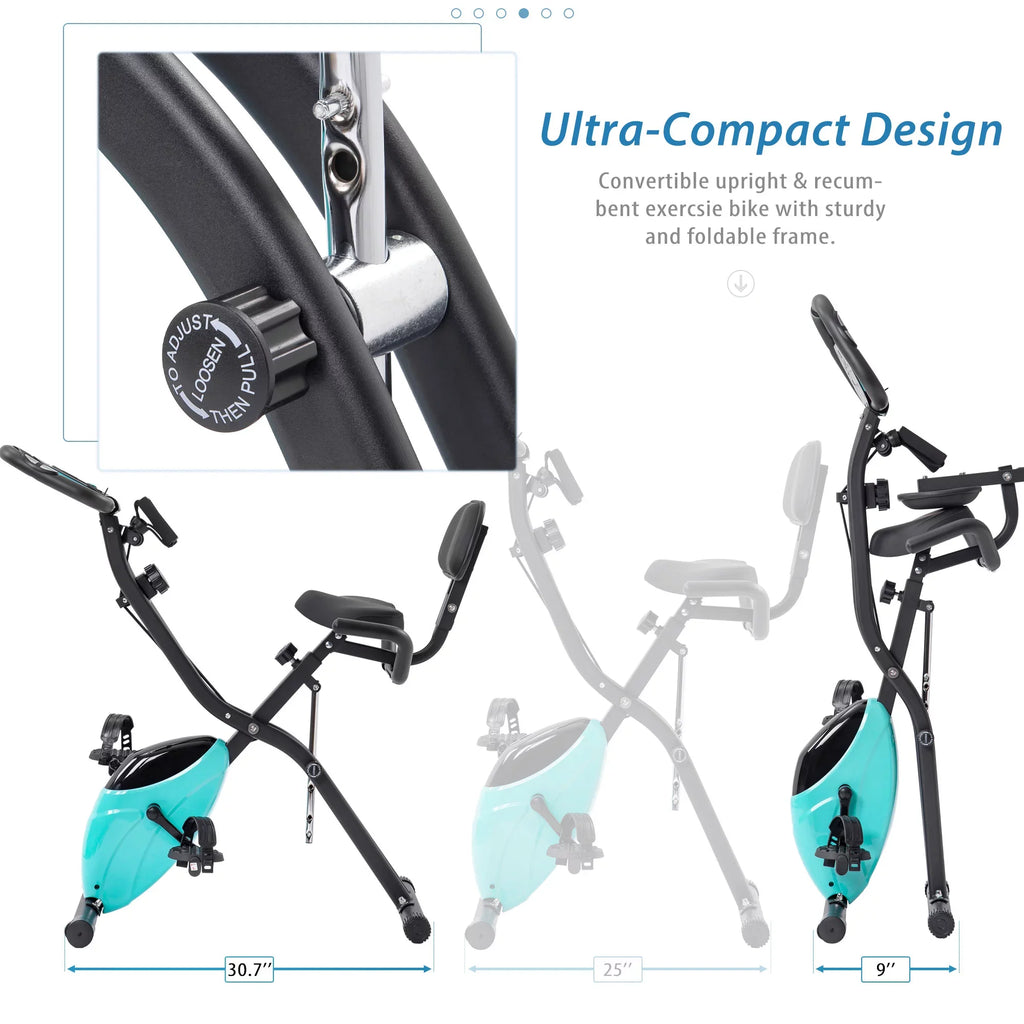Recumbent Exercise Arm Resistance, Bands Folding Bike, Fitness Adjustable and and with Backrest Upright X-Bike 10-Level