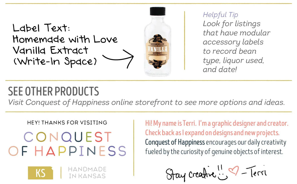 of by Vanilla - Happiness Homemade Pack with Extract | oz Conquest Handmade Labels 2 08 Bottles Write-In - of