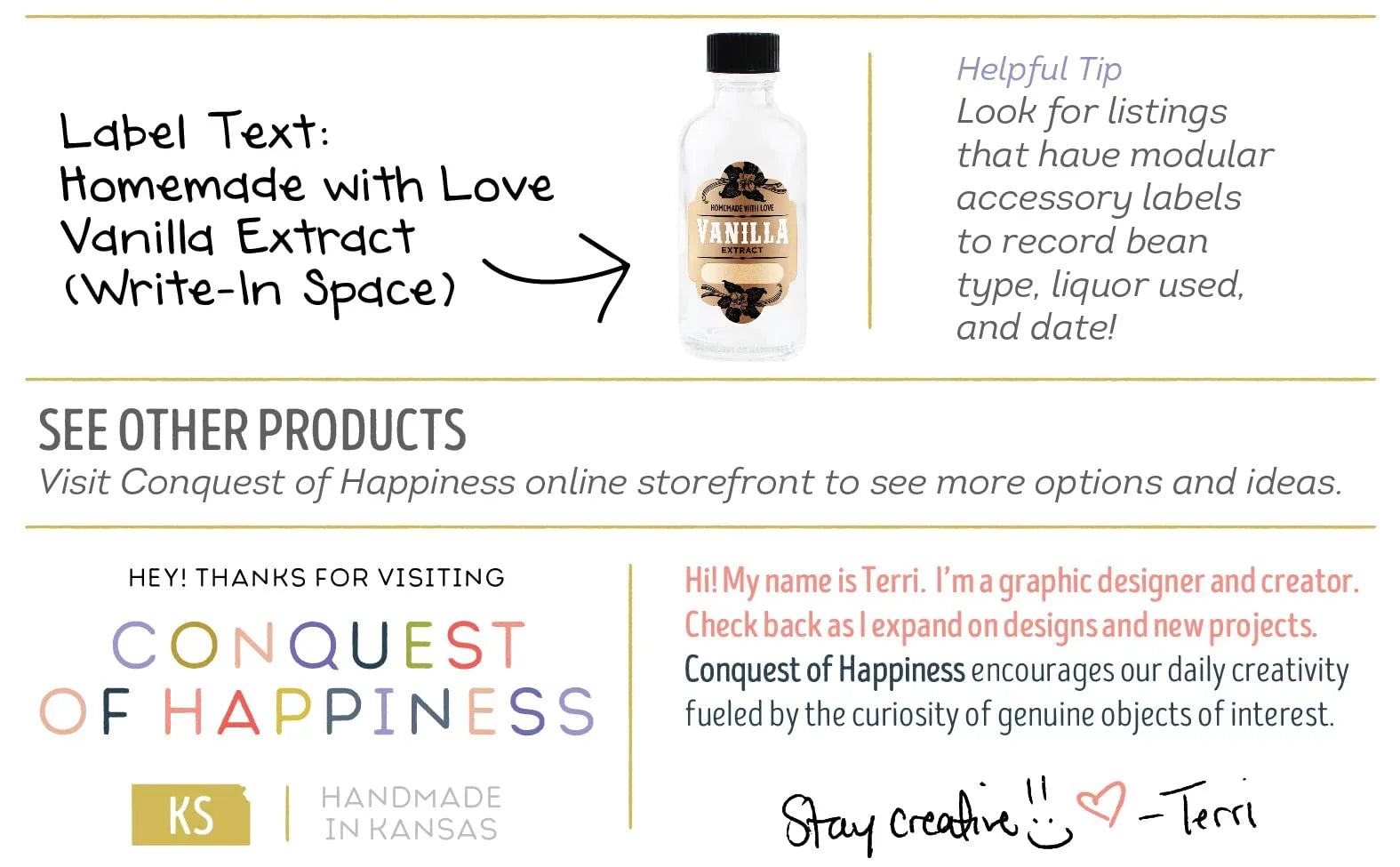 of by Vanilla - Happiness Homemade Pack with Extract | oz Conquest Handmade Labels 2 08 Bottles Write-In - of