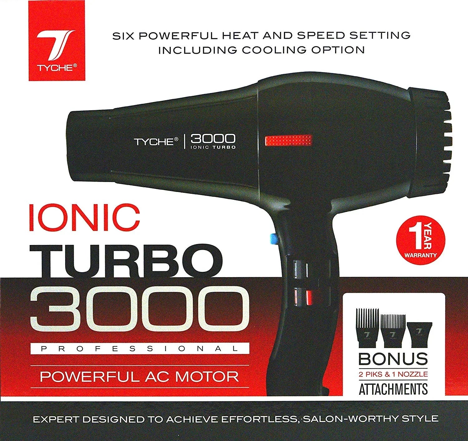 Hair Infrared (1 Year Professional Warranty) Electromagnetic Ionic Dries Ions, Turbo Distribution 3000 Tyche Power Shine Dryer Fast Air Negative Hair Hair Radiation Black Ceramic Tech Heat &