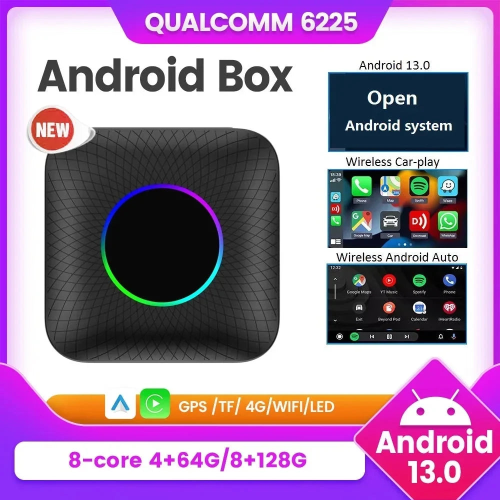 Apple Youtube Box Netflix Ai Car Box Carlinkit Tv Auto For QCM6225 CarPlay Led Accessories Smart Android & Wireless Android 13