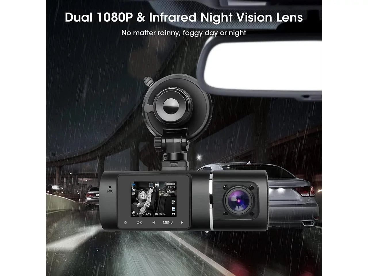 G-Sensor Infrared Car Rideshare Cam Recorder Loop Kit Driving Inside with Dual Night Hardwire for WDR Recording Vision Cabin FHD Dash 1080p+1080p Front Camera Taxi Included