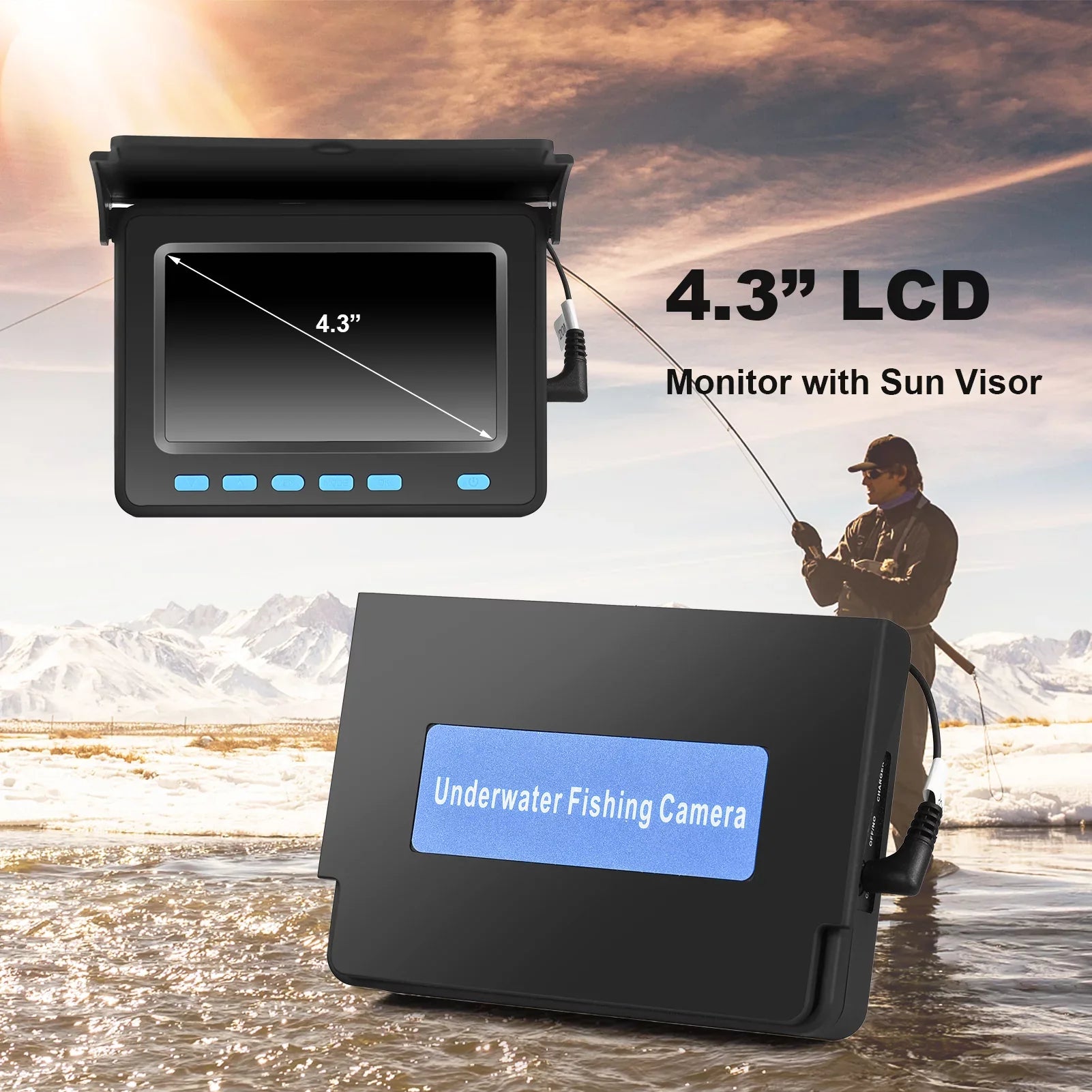 Ice 8PCS 1200TVL with for Fish Underwater and Finder Night IR Boat LED with Fishing - 20M/30M Vision Camera Fishing 4.3'' LCD