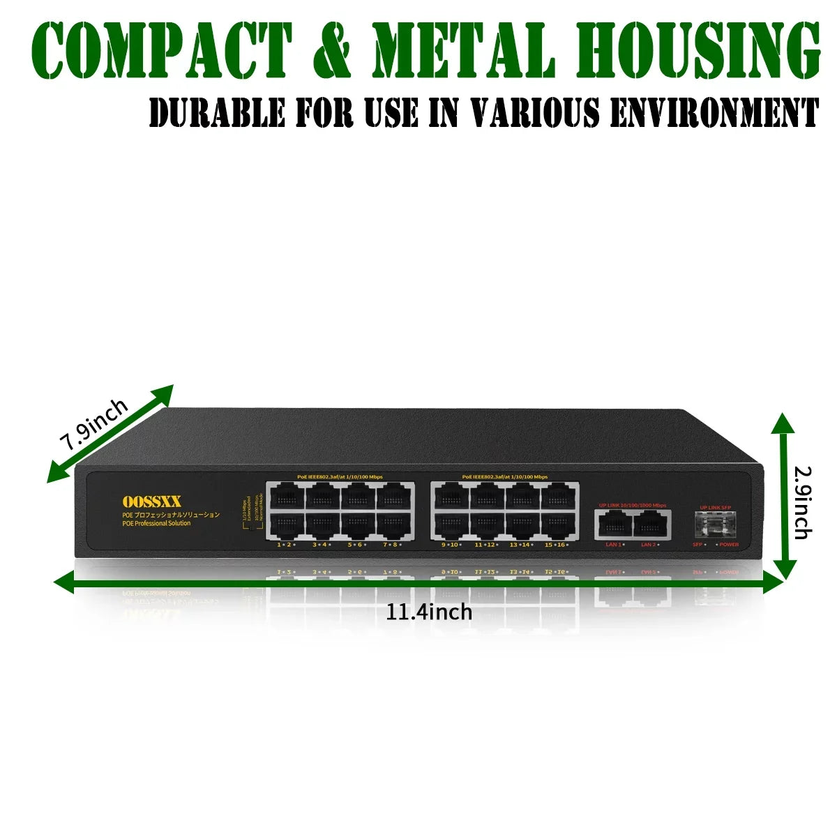 Power POE Up-link/1 Ethernet Passthrough Port SFP) Switch, Router, Switches Unmanaged Networking Fiber Outdoor (16 Extender PoE+/2 Powered Hub Internet Network Gig Port 16 Computer