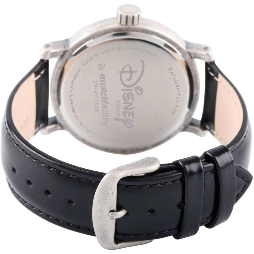 Silver Black Leather Mickey Strap Mouse Watch, Alloy Vintage Antique Men's