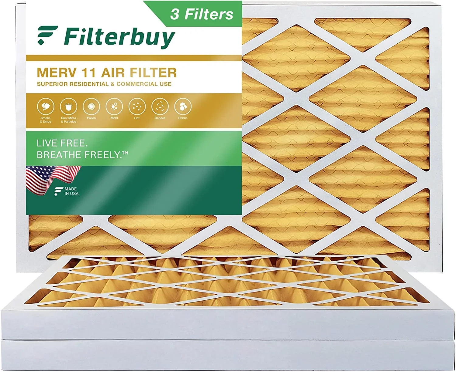 HVAC Air Filters 11 MERV Pleated Filterbuy Furnace (3-Pack) 12x24x2 AC