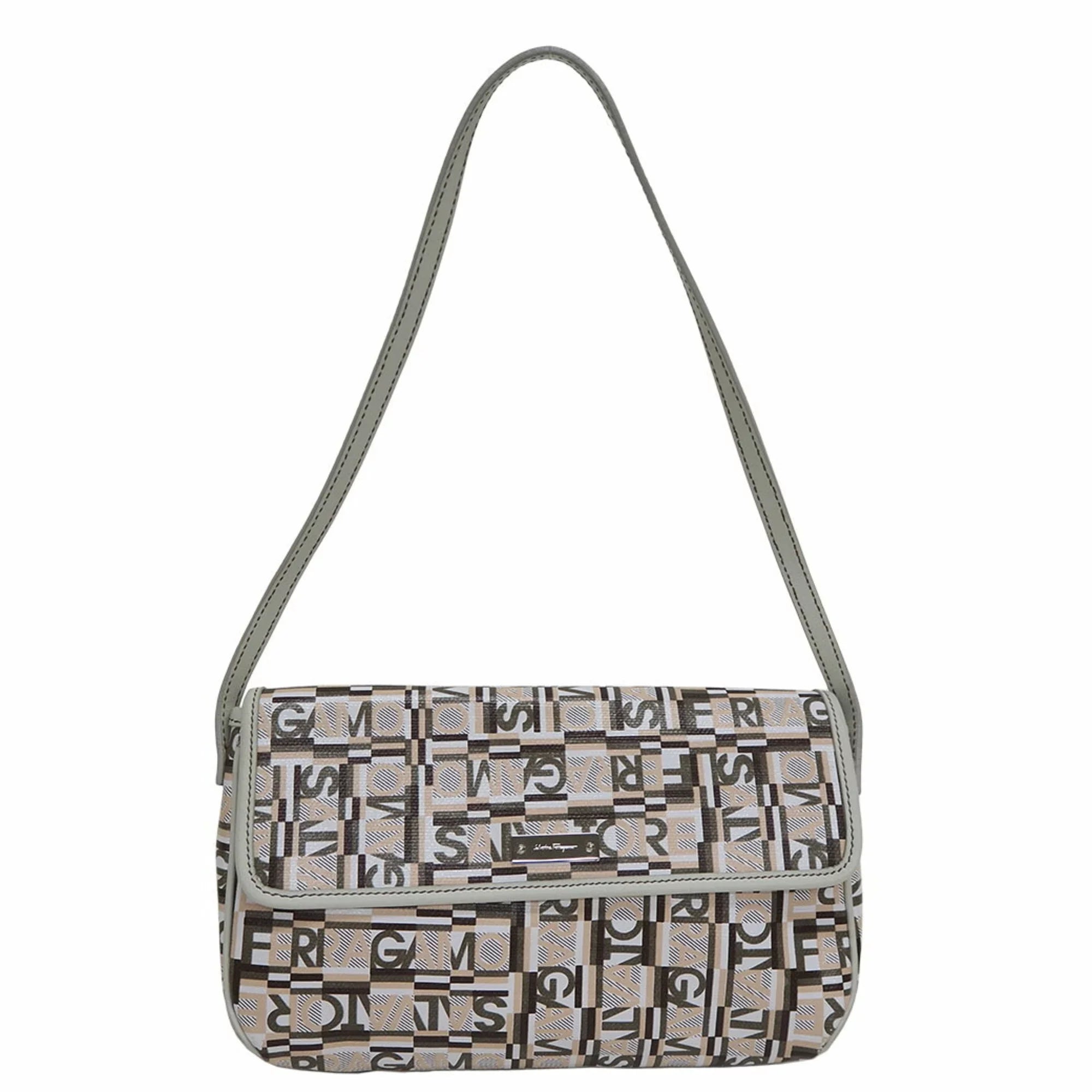 Shoulder Bag (Good) Beige Pre-Owned Salvatore Ferragamo PVC,Leather