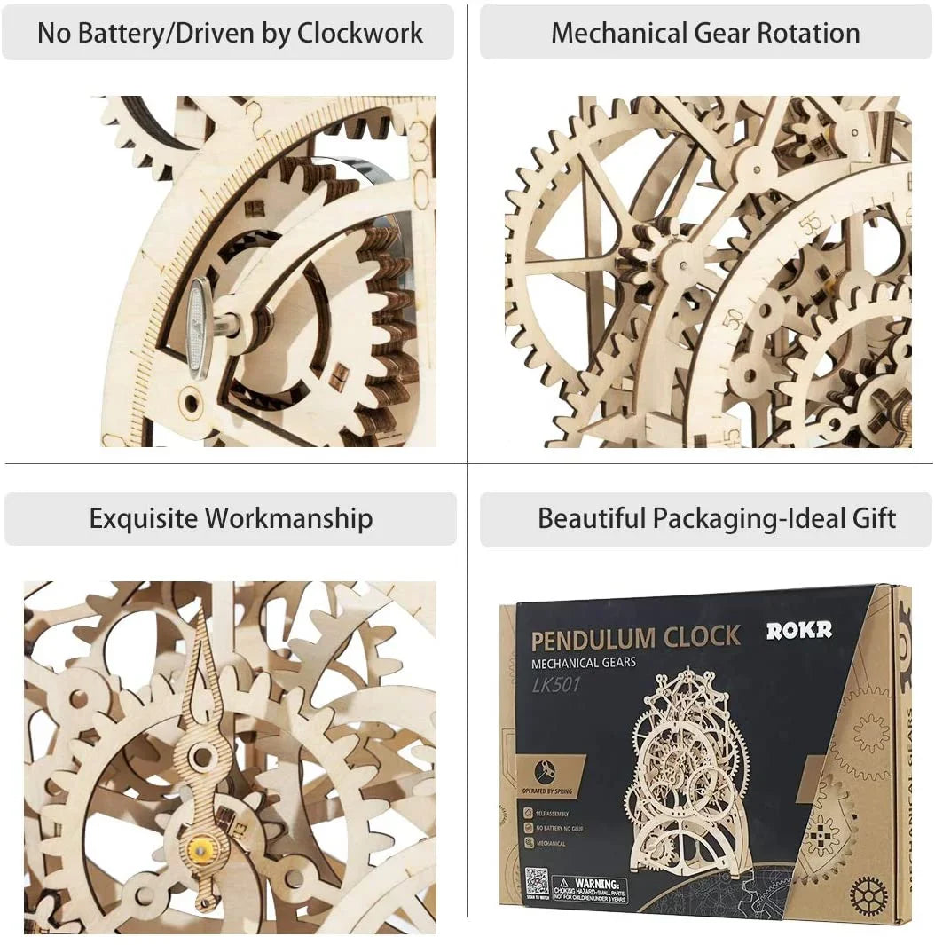 Clock Pendulum to Toy Build Gears Adults Puzzle,Mechanical Robotime for Gifts 3D Wooden Mechanical Building Set Birthday Kids