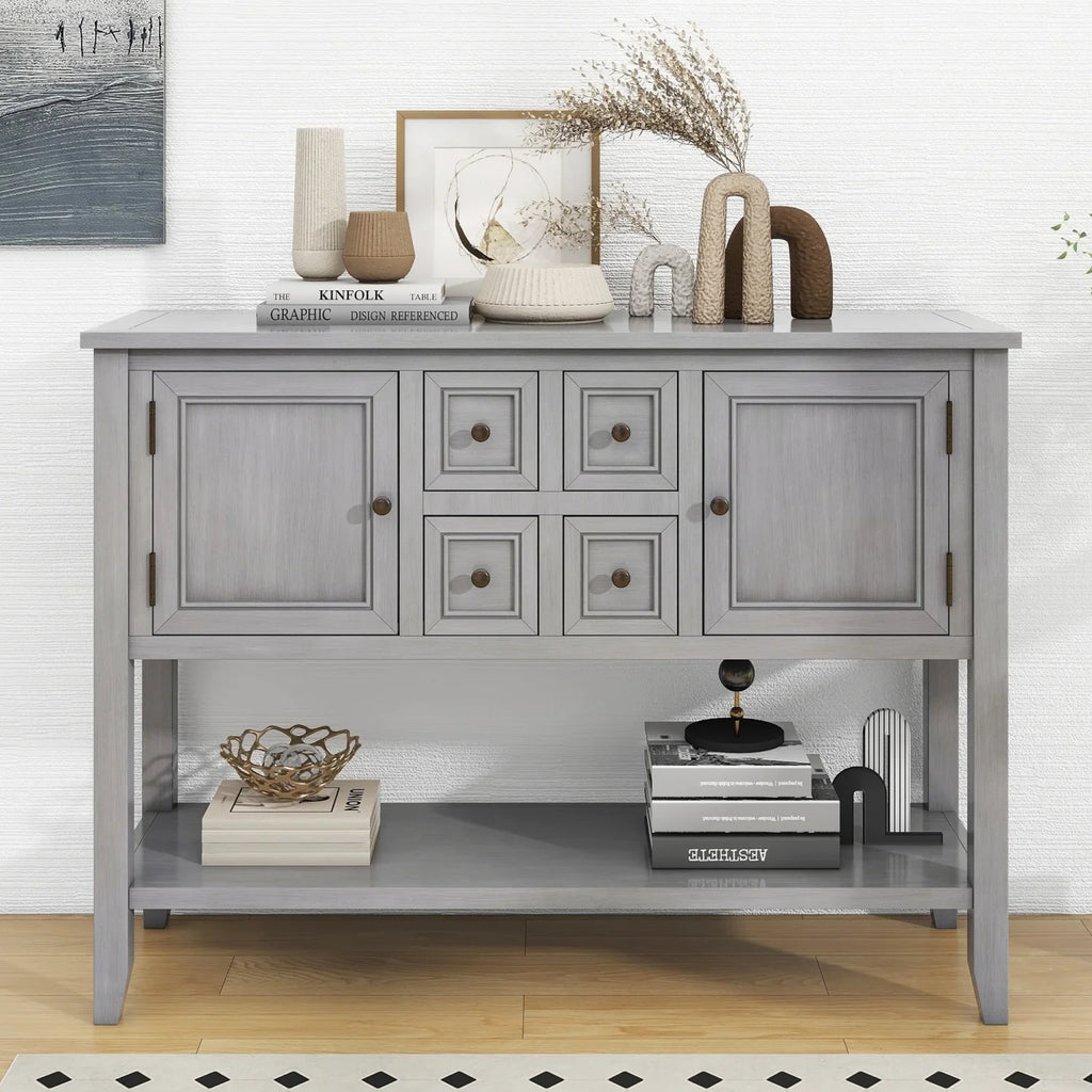 Rooms Small Console (Espresso and Four Drawers Shelf Cambridge Storage OLD with Bottom Ample and Vintage Entrances WF190263AAP) Table for Living TREXM Kitchens Series SKU