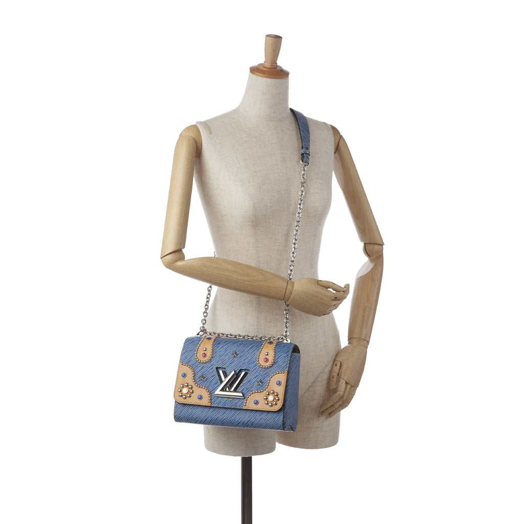 MM Louis Authenticated Leather (Good) Twist Bag Crossbody Pre-Owned Vuitton Unisex Epi Studded Blue