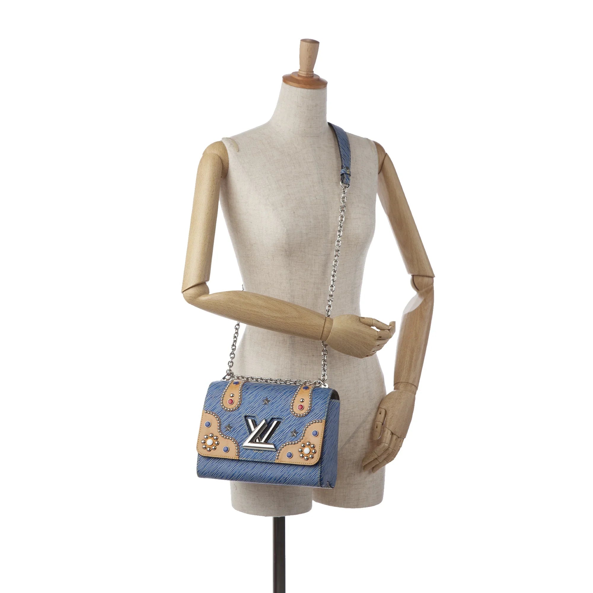 MM Louis Authenticated Leather (Good) Twist Bag Crossbody Pre-Owned Vuitton Unisex Epi Studded Blue