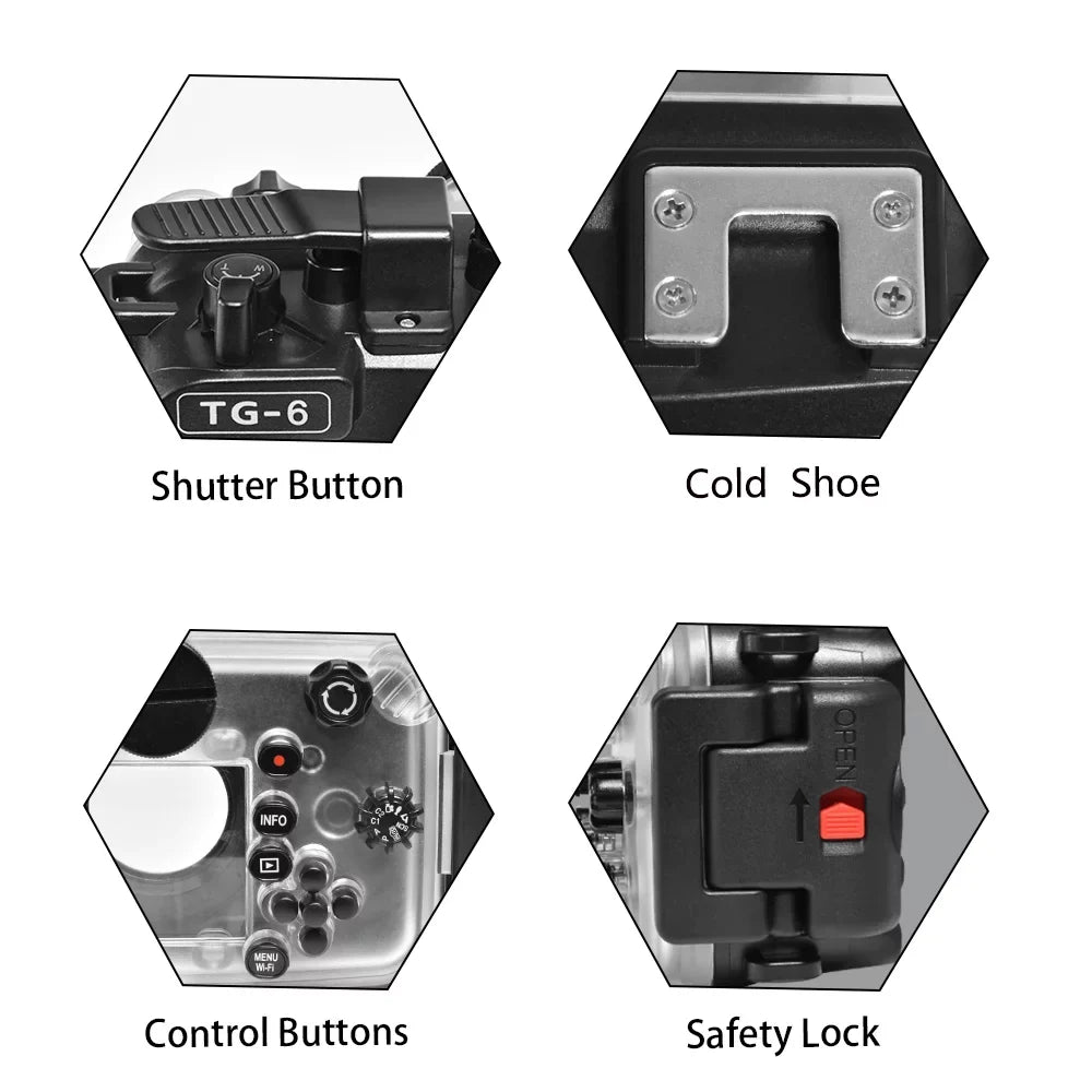 Camera Protection frogs Sea for Diving TG-6, Underwater Case Waterproof Olympus 60m/195ft Housing,
