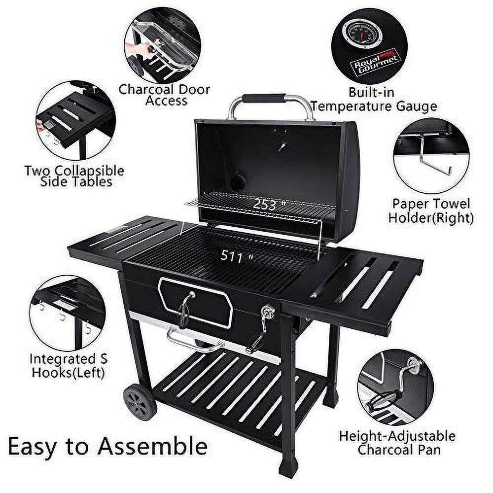 Black, Charcoal Grill, 30-Inch Deluxe CD2030AN Smoker Gourmet Camping BBQ Royal Large Backyard Cooking, Patio Picnic