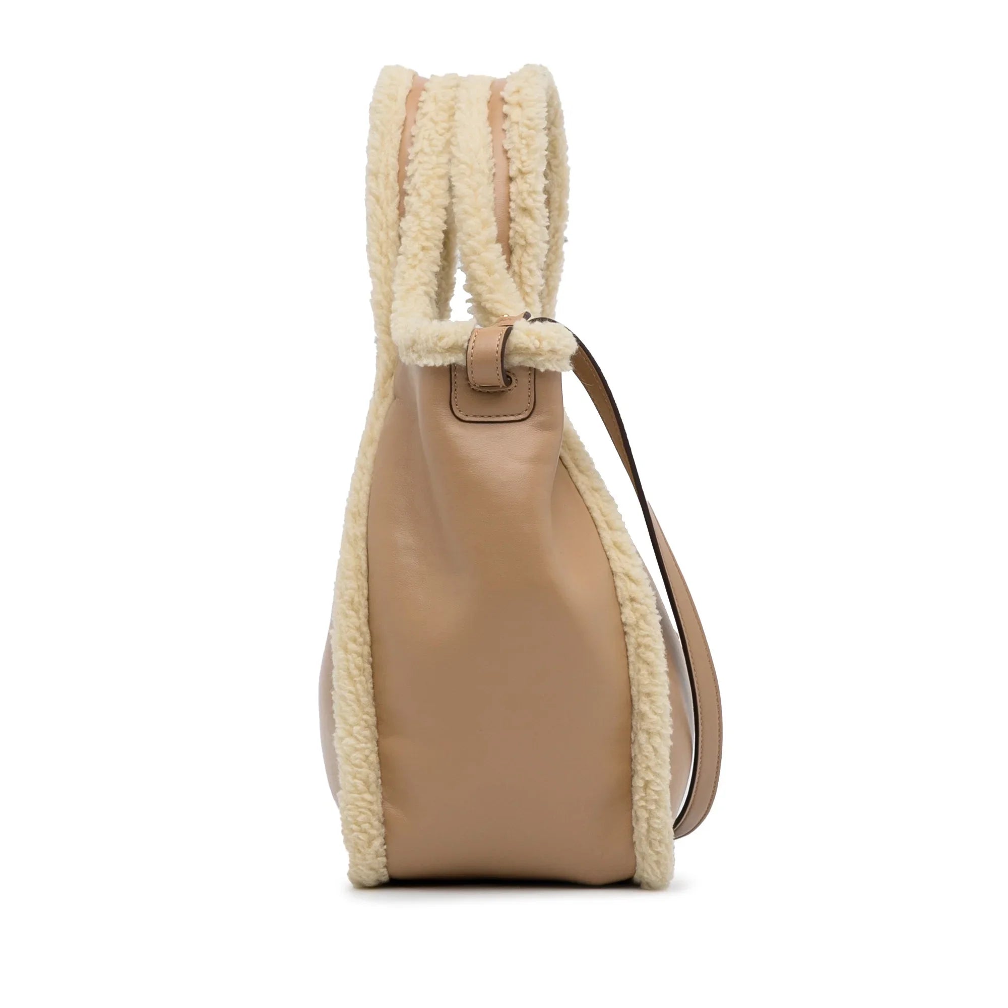 Shearling Pre-Owned Stella (Good) Authenticated Fiber McCartney Unisex Satchel Fabric Brown Stella Trimmed Logo Chemical