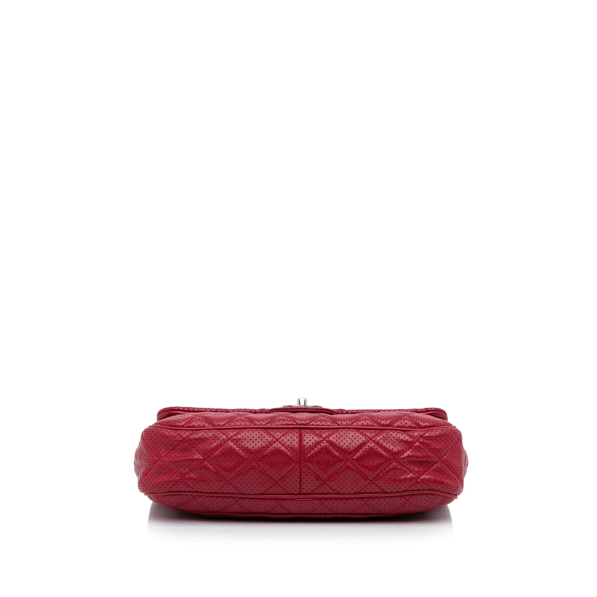 Classic Pre-Owned Chanel Single Bag Lambskin Authenticated Red (Good) Shoulder Perforated Leather Unisex Jumbo Flap