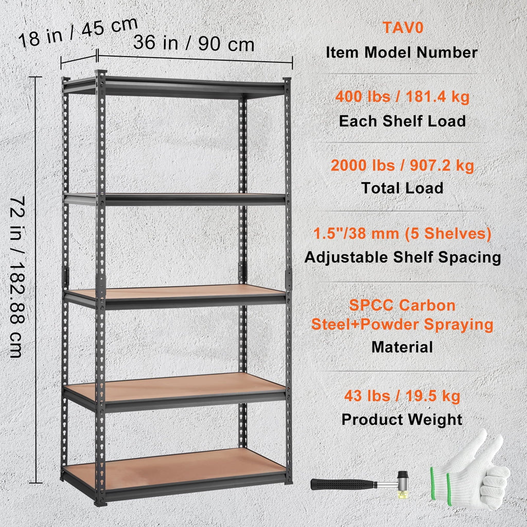 BENTISM Storage Storage Adjustable Unit Rack Shelving Garage 5-Tier lbs 2000 Load