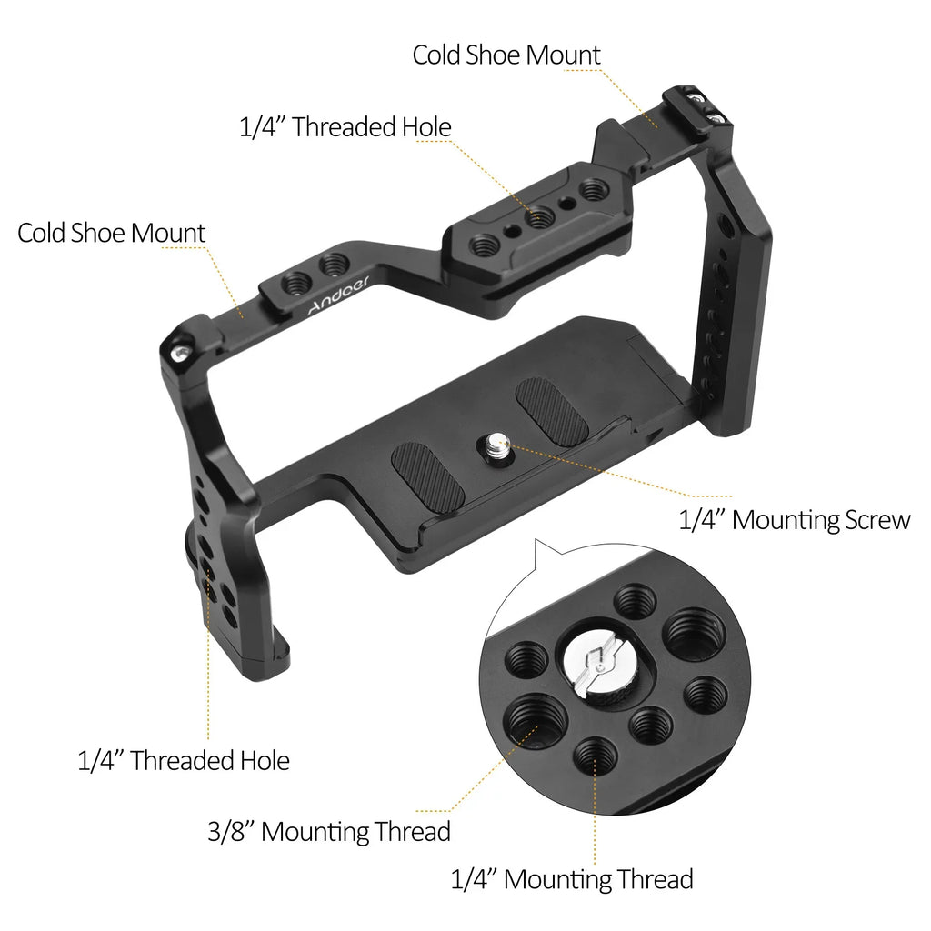 II/ Inch A7R A7R 14 Dual Video Andoer Replacement A7III/ Sony Threads Alloy II with Numerous A7IV/ Cold III/ A7II/ Cage Mounts Aluminum Shoe Cage A7S for