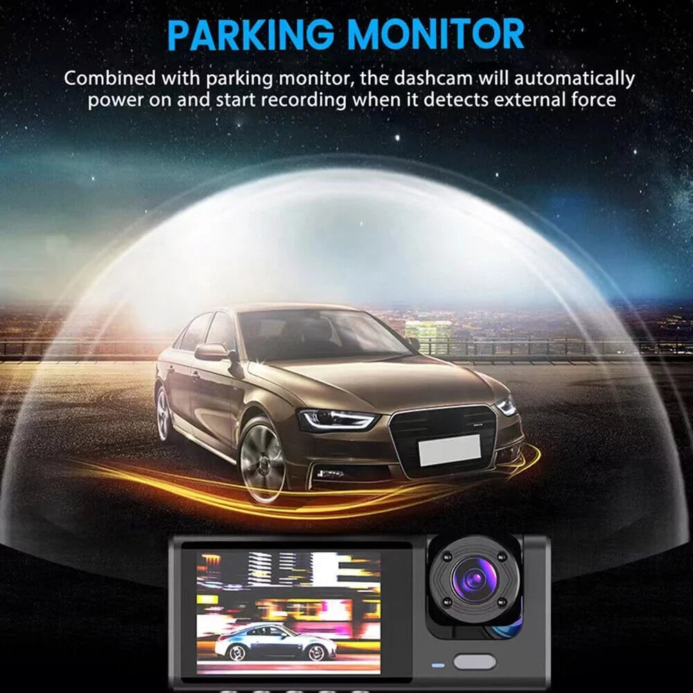 Dash HD Cam G-sensor Recorder Front/Rear/Inside Lens Kqiang Car 1080P Video Dual Camera