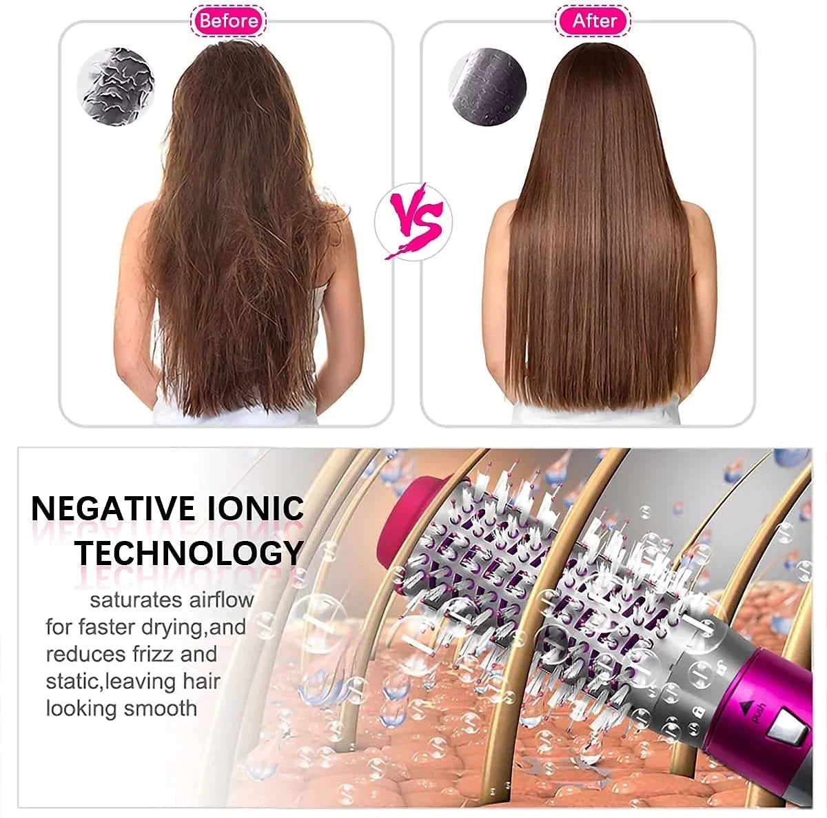 and Dryer - - 5-in-1 Detachable Negative Color: Brush Styling, Automatic Straightening Brush Heads PinkGold Dryer Blow Ionic Curling Hair Hair with Brush Styler for Electric