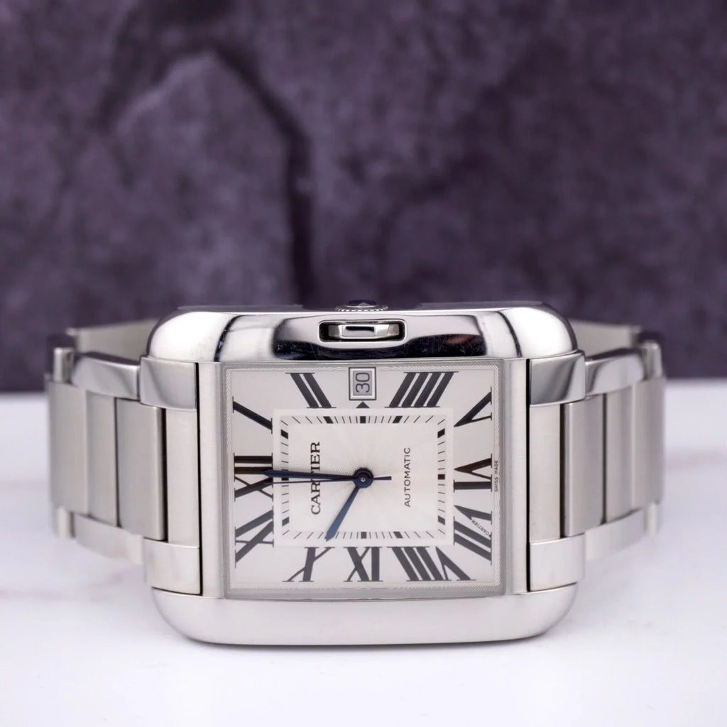Anglaise Tank Mens 37mm Silver 49mm Cartier Watch by Steel Stainless 3507 Dial
