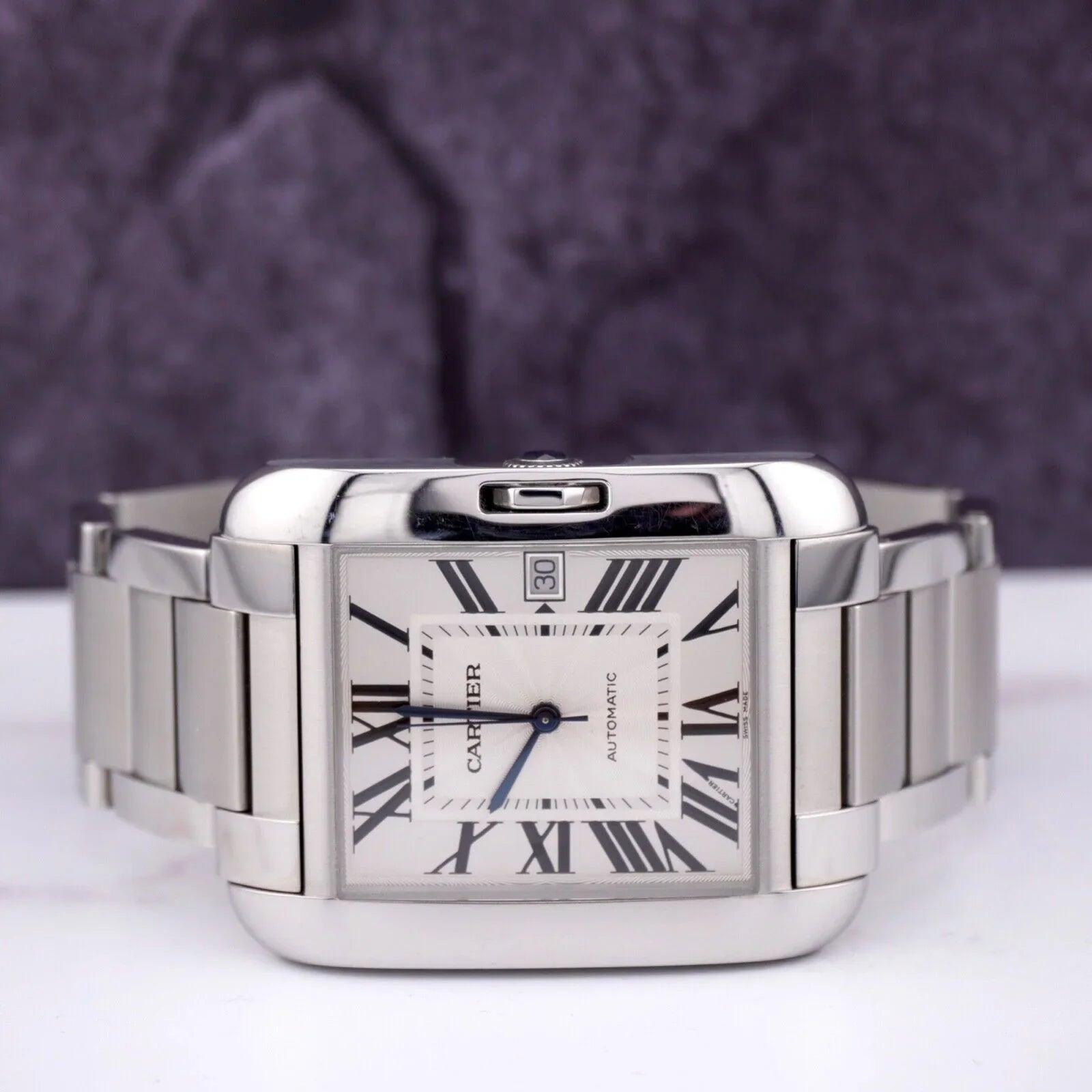 Anglaise Tank Mens 37mm Silver 49mm Cartier Watch by Steel Stainless 3507 Dial