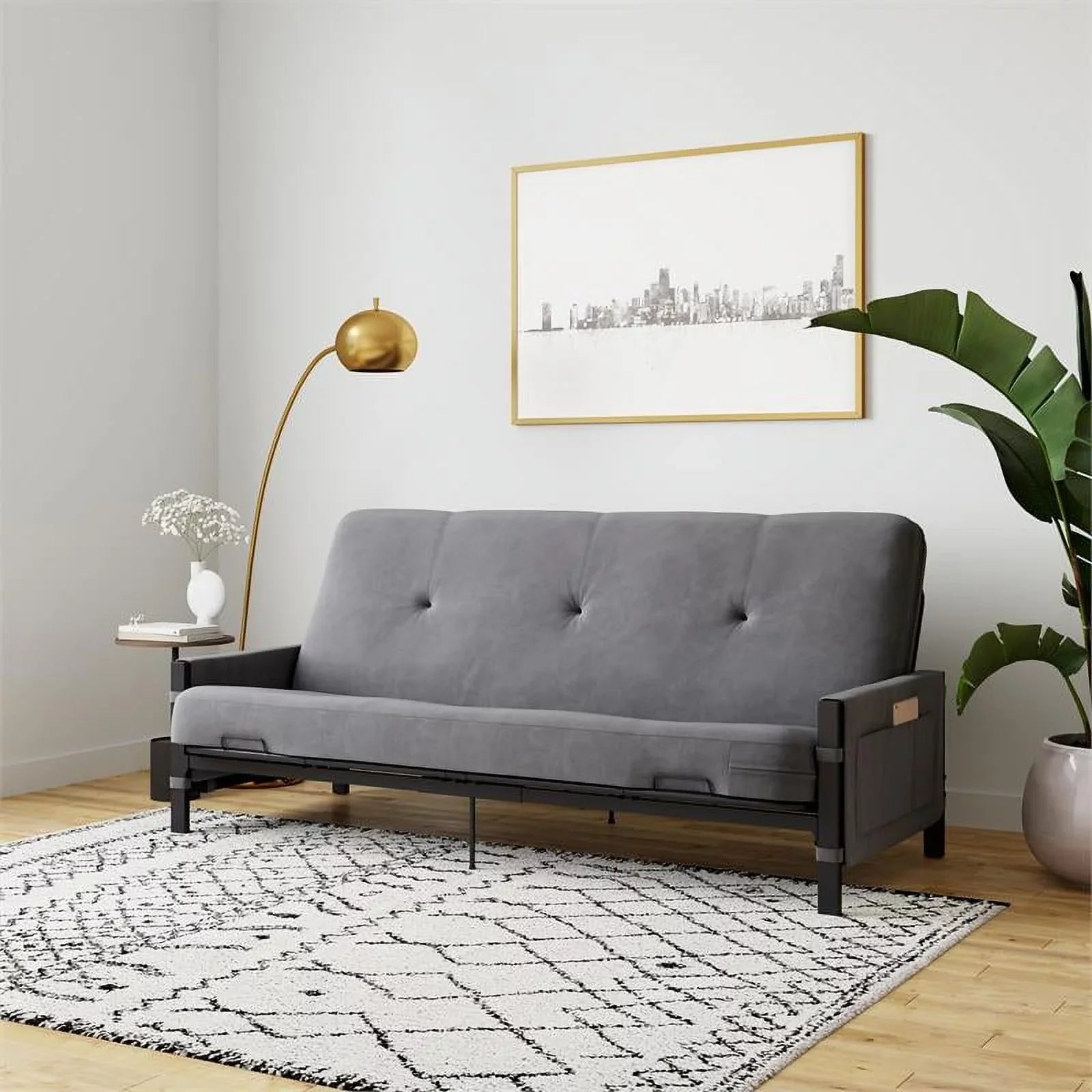 Futon Gray DHP Melbourne with Futon Storage Thermobonded in Mattress 6"