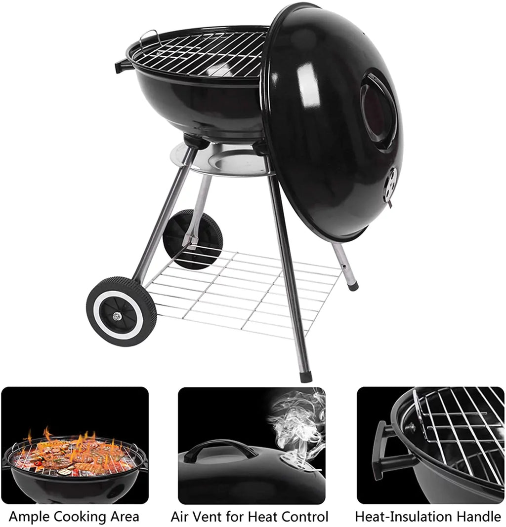 Camping, and Stainless Wheels 18 Steel Charcoal for inch Grill, with Picnic, Outdoor Holder Party, BBQ Barbecue, Activities Storage Charcoal