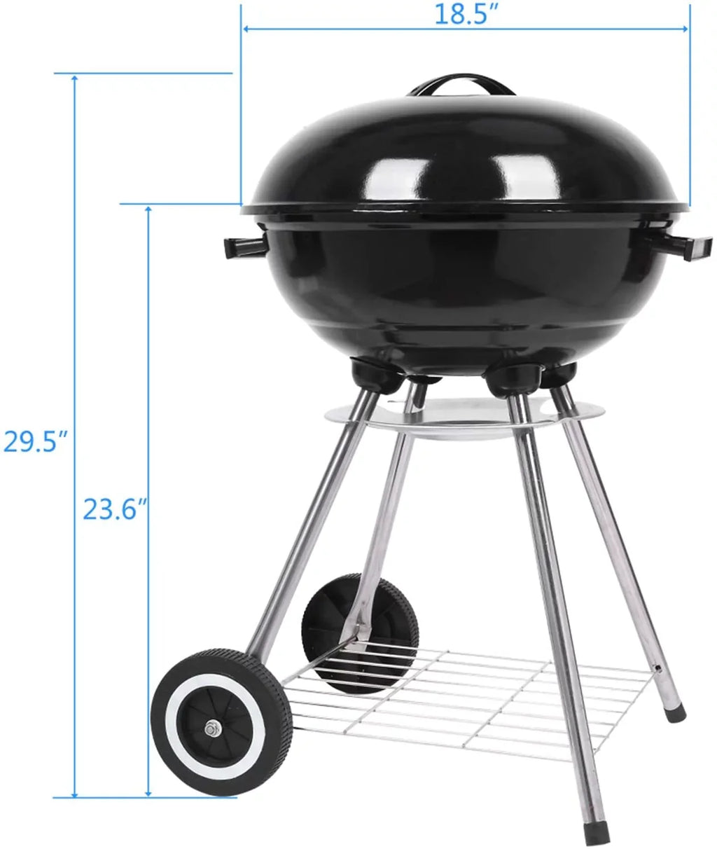 Camping, and Stainless Wheels 18 Steel Charcoal for inch Grill, with Picnic, Outdoor Holder Party, BBQ Barbecue, Activities Storage Charcoal