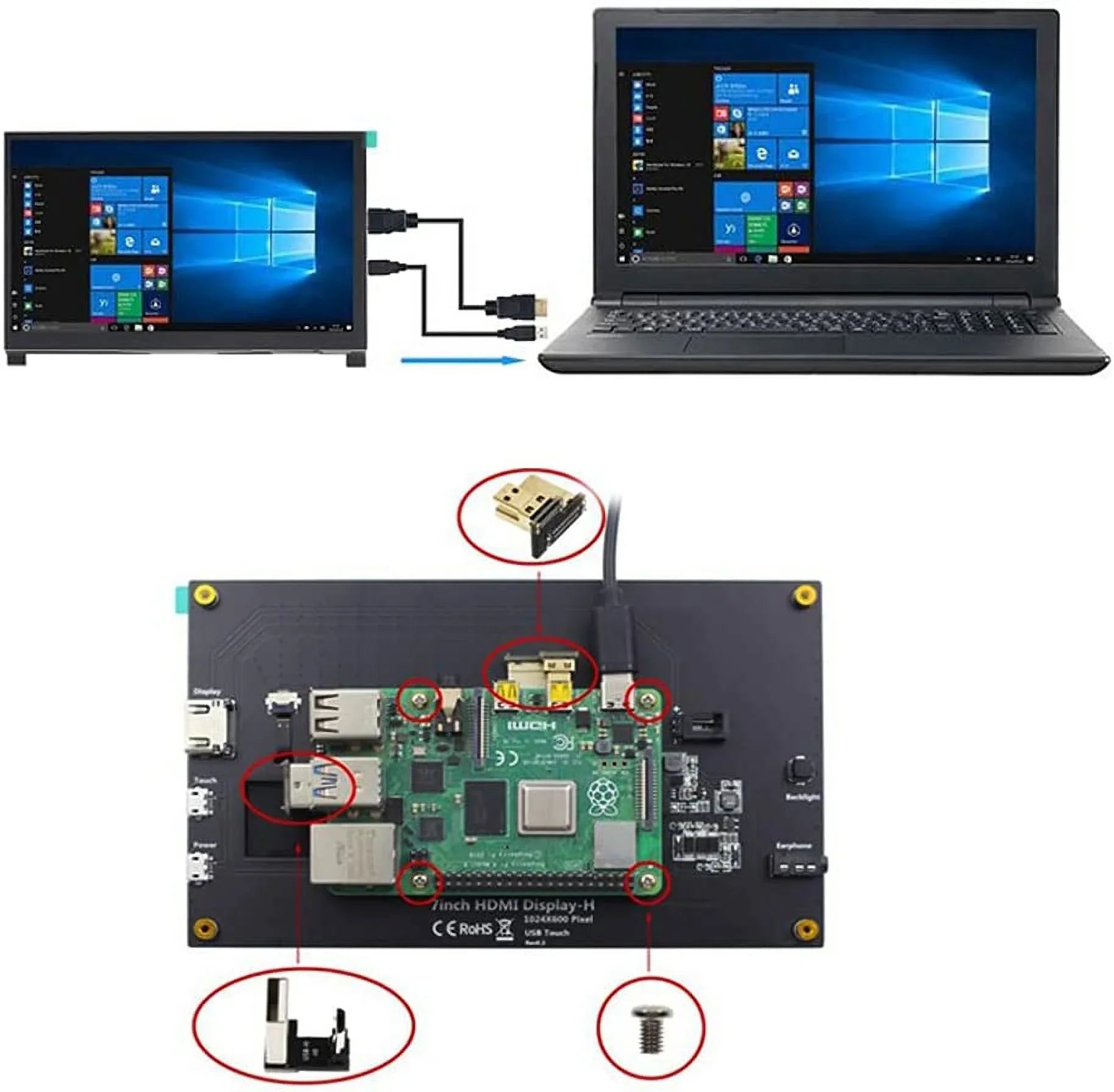 HDMI HDMI Stand-H HD Treedix Display IPS Display Compatible 7 inch Touchscreen Drive-Free LCD Raspberry with 1024x600 3B+/4B with Monitor Monitor Pi