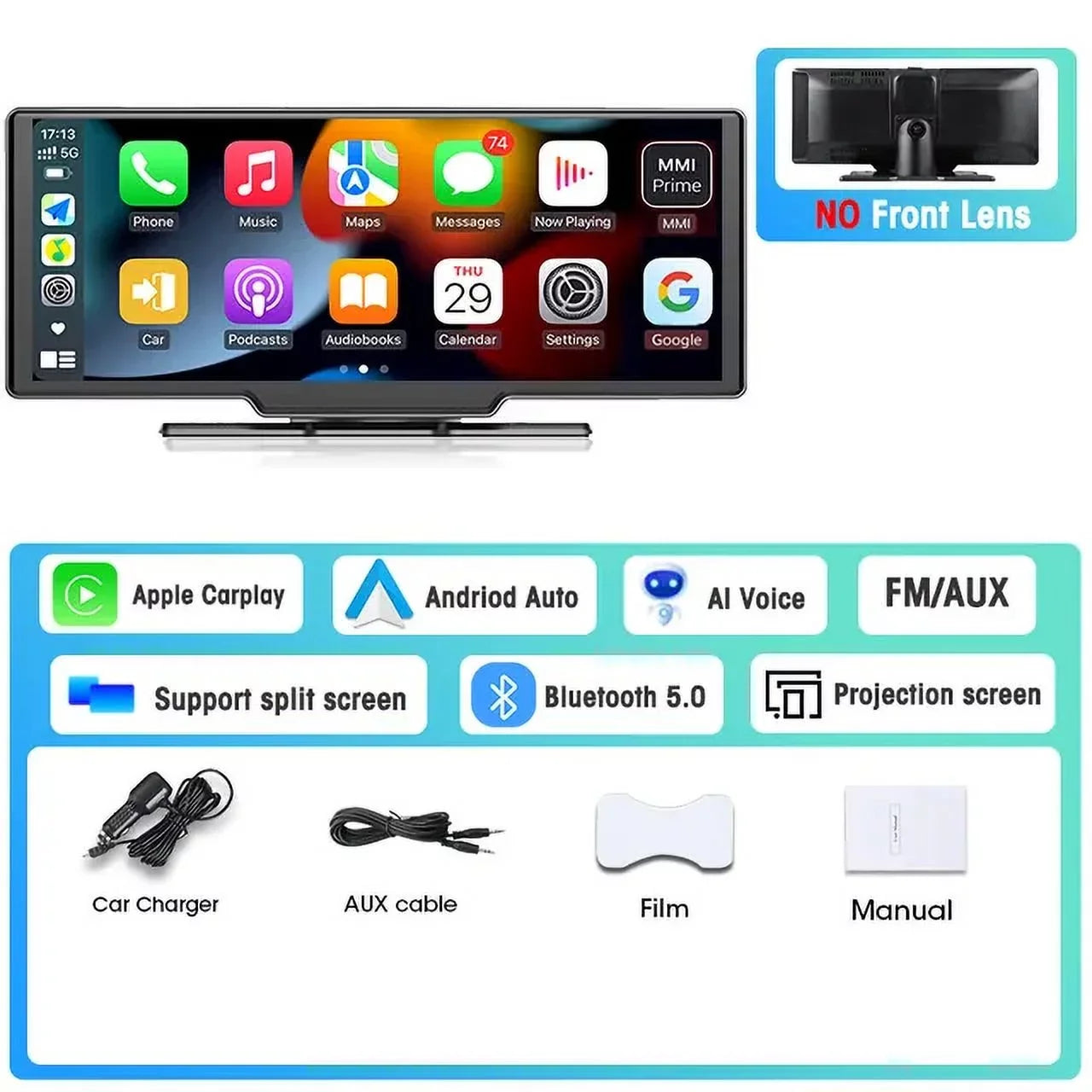Masslatie Auto GPS Android Dashboard Front Dash Mirror Monitor camera DVR & Carplay Car DVRS,No 10.26 Cam Video Navigation Inch