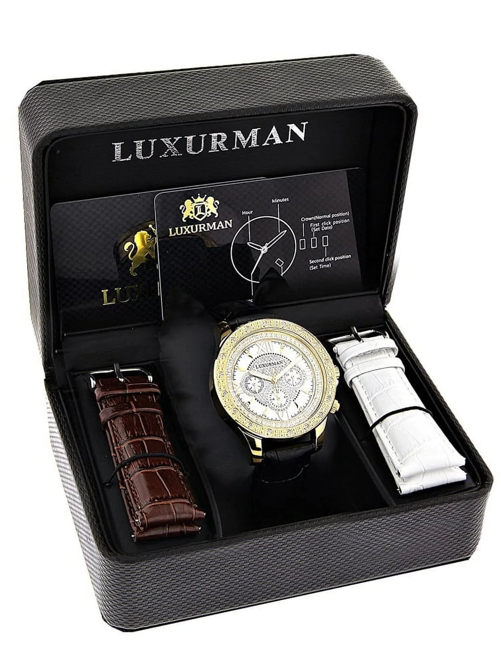Leather with Diamond Extra Straps Men's Two Black Watch