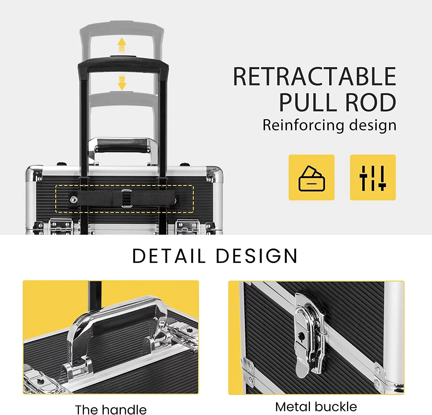 Rolling included) VIVOHOME with not Keys Case Train 4 in Cosmetic Black(Cosmetic are Trolley 2 Straps Shoulder 1 Makeup Aluminum Professional Organizer Box