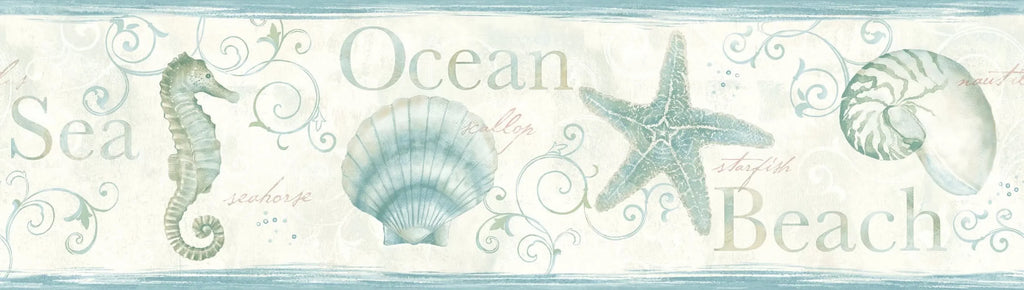 Seashells Island Border 15-ft, 7.5 Wallpaper, by 6-in Teal Non Prepasted Chesapeake Woven Teal sq. ft. Blend