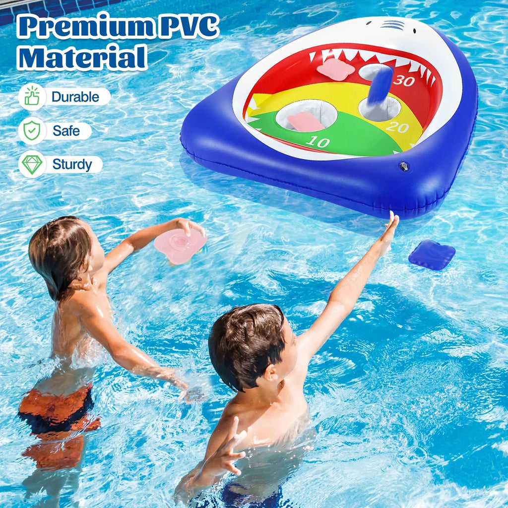 Pool Toy Kids Carnival, MoKo Toss Family 8 Shark Ring Games for Party Inflatable Floating Blue Summer Sandbag, Toys Adults Water with