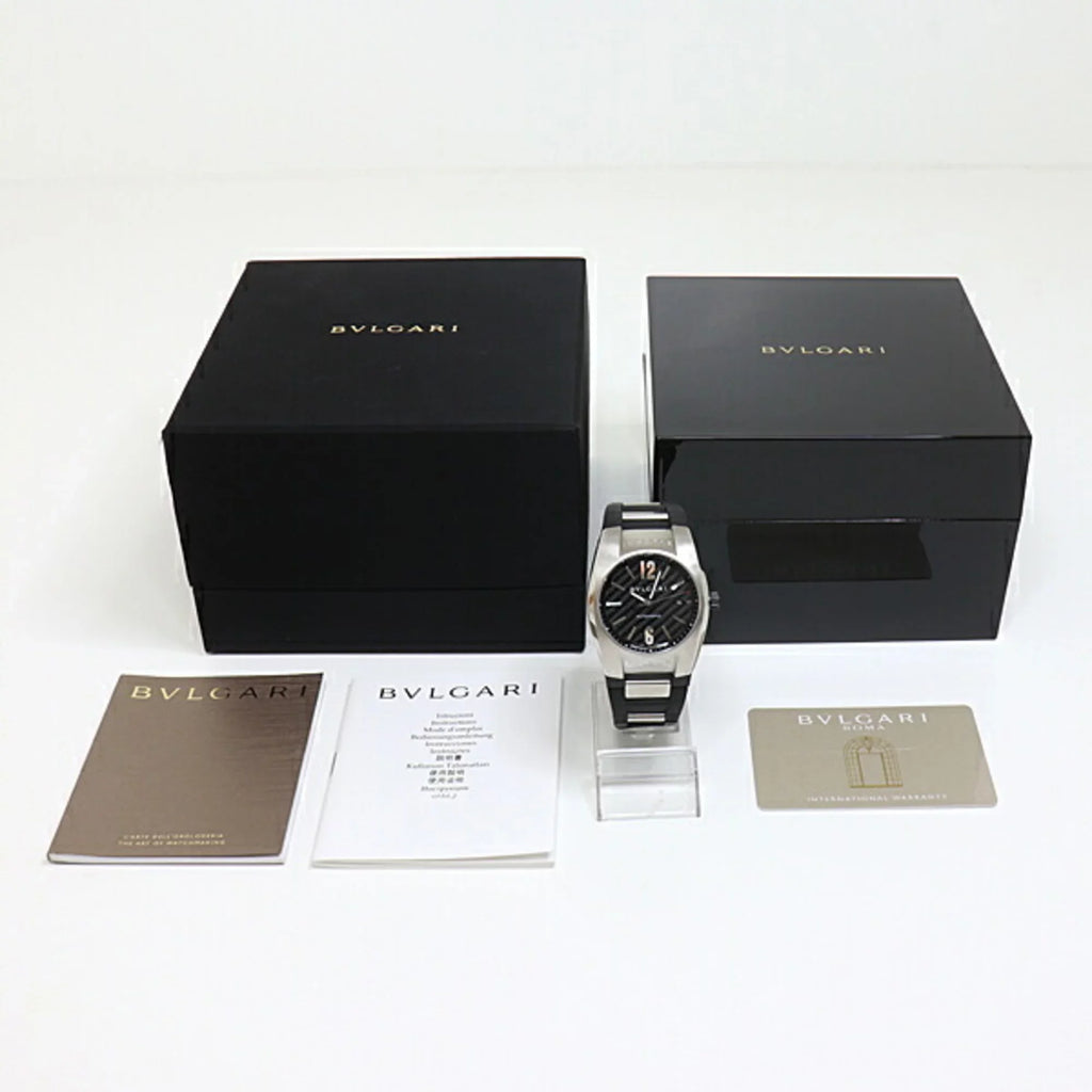 EG40S BVLGARI watch rubber (Good) black self-winding dial Ergon (black) men's Pre-Owned belt Bulgari